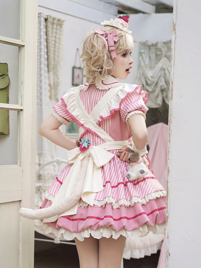 Berry Bubble Blossom Sweet Maid Lolita OP & Apron Set - LolitaEra