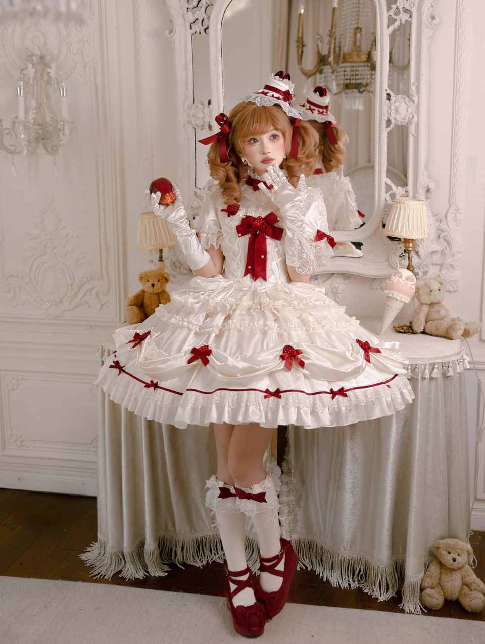 Paria Cream Strawberry Satin Lolita OP Dress