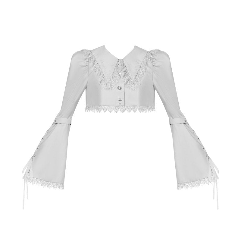 Bionic Humanoid Gothic Lolita Grey Silver Cross Corset Long SK Set - LolitaEra