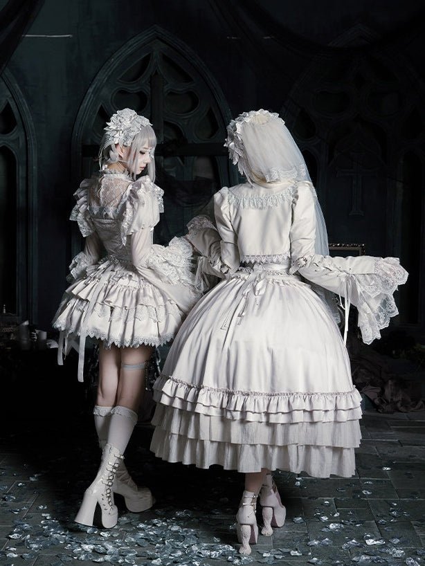Bionic Humanoid Gothic Lolita Grey Silver Cross Corset Long SK Set - LolitaEra