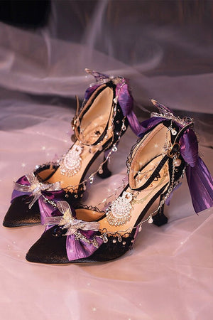 Black and Purple Butterfly Pointed - Toe Stiletto Heels LE5104 - LolitaEra5CM34Black and Purple Butterfly Pointed - Toe Stiletto Heels LE5104