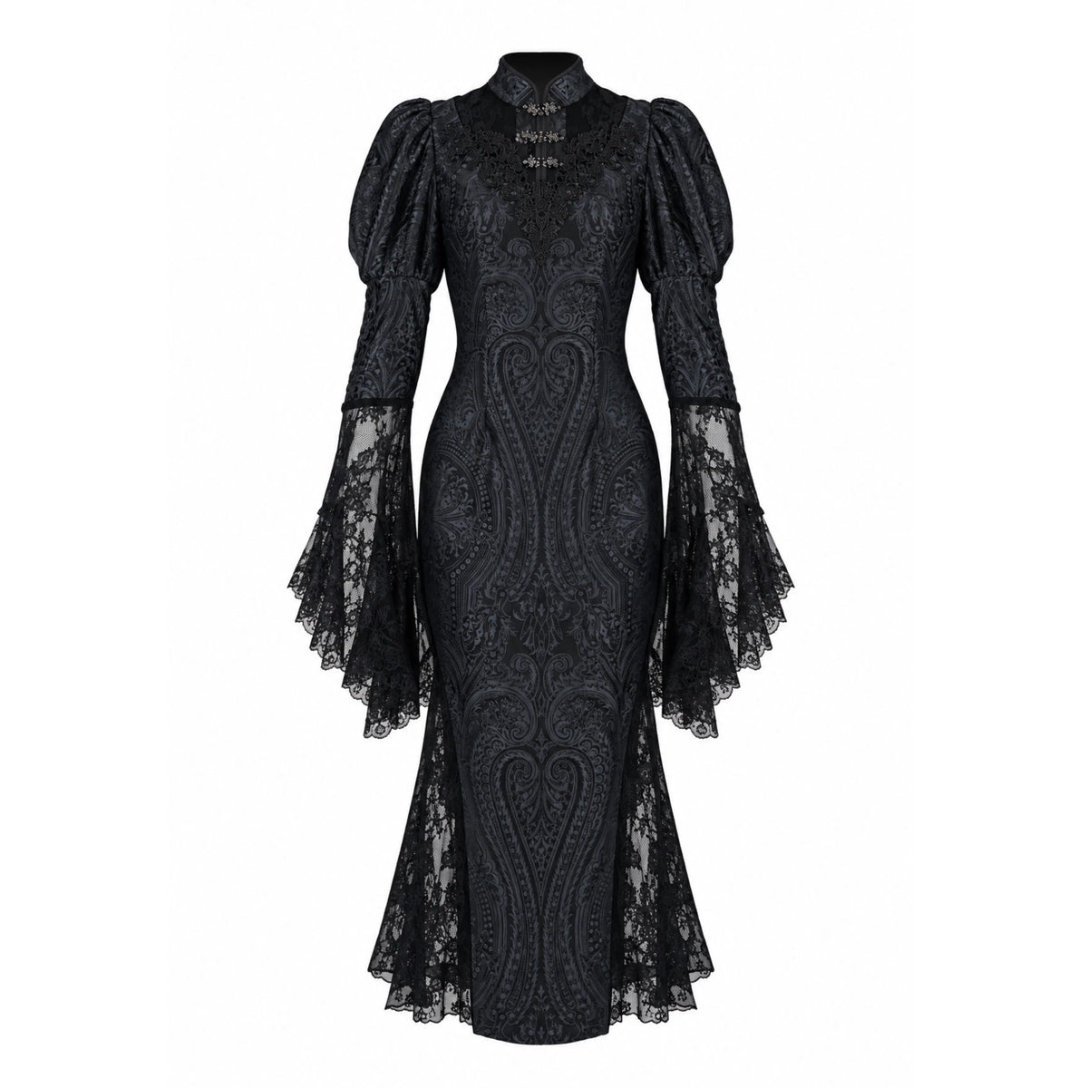 Black lace cheongsam, 10 month, halloween, "fish tail" cut