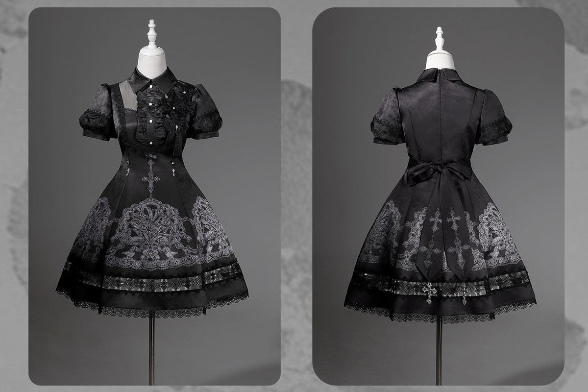 Black Lace Lily Gothic Classic Lolita OP Dress - LolitaEra