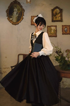 Black Swan French Vintage V - neck Dress 1267 - LolitaEraBlack SetSBlack Swan French Vintage V - neck Dress 1267