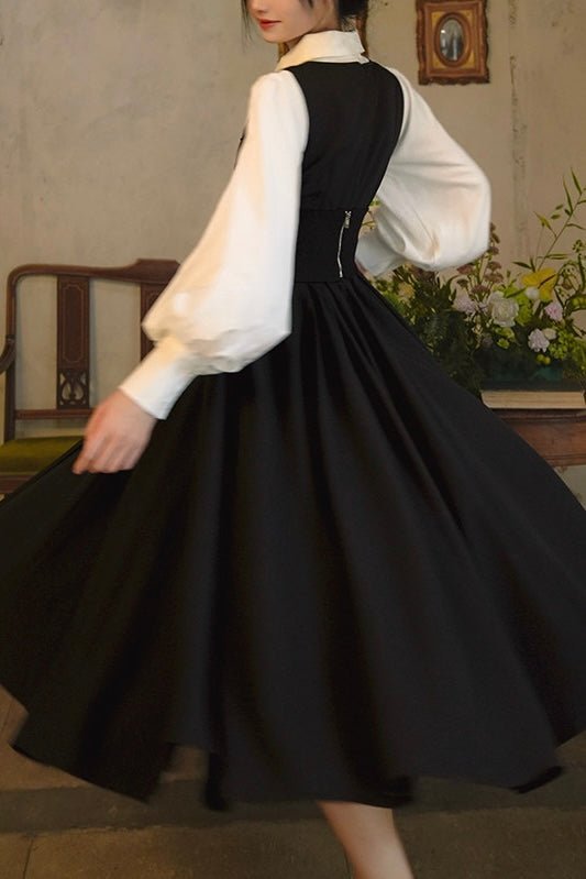 Black Swan French Vintage V - neck Dress 1267 - LolitaEraBlack SetSBlack Swan French Vintage V - neck Dress 1267