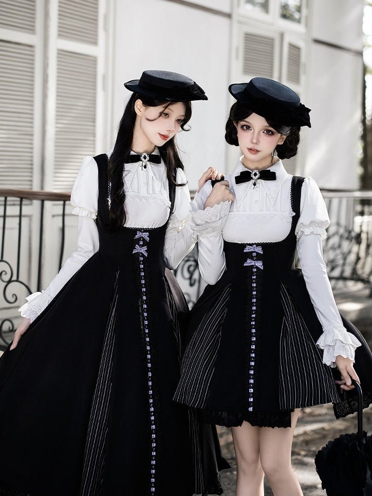 Black & White Movement Classic Long/Short Skirt Set 1322 - LolitaEraShort SetSBlack & White Movement Classic Long/Short Skirt Set 1322
