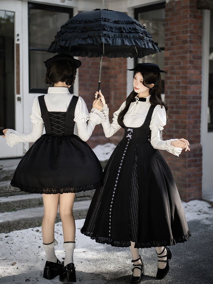 Black & White Movement Classic Long/Short Skirt Set 1322 - LolitaEraShort SetSBlack & White Movement Classic Long/Short Skirt Set 1322