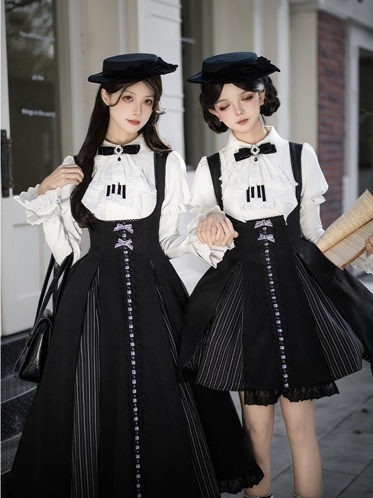Black & White Movement Classic Long/Short Skirt Set 1322 - LolitaEraShort SetSBlack & White Movement Classic Long/Short Skirt Set 1322