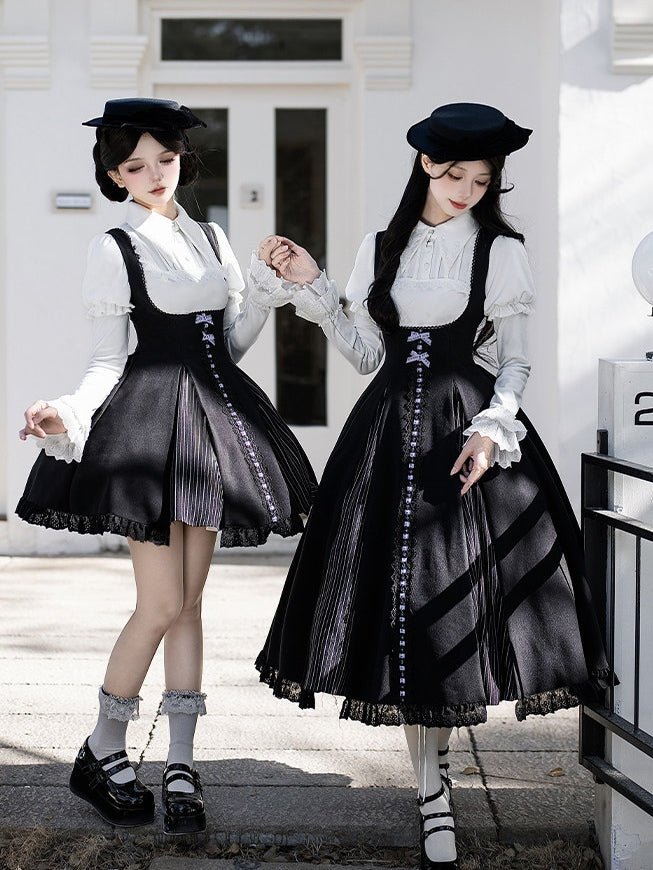 Black & White Movement Classic Long/Short Skirt Set 1322 - LolitaEraShort SetSBlack & White Movement Classic Long/Short Skirt Set 1322