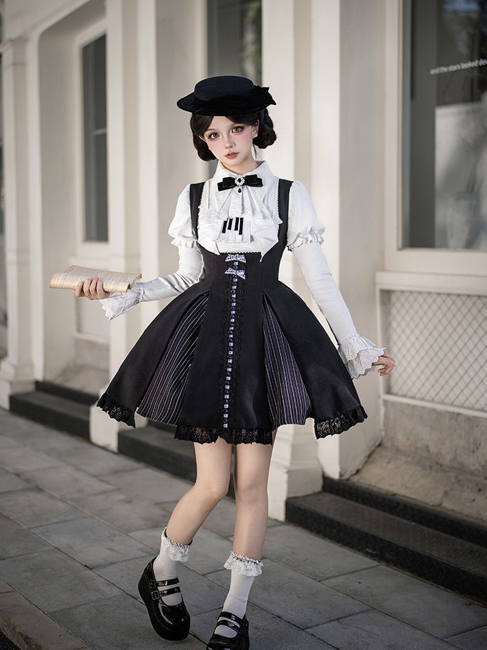 Black & White Movement Classic Long/Short Skirt Set 1322 - LolitaEraShort SetSBlack & White Movement Classic Long/Short Skirt Set 1322