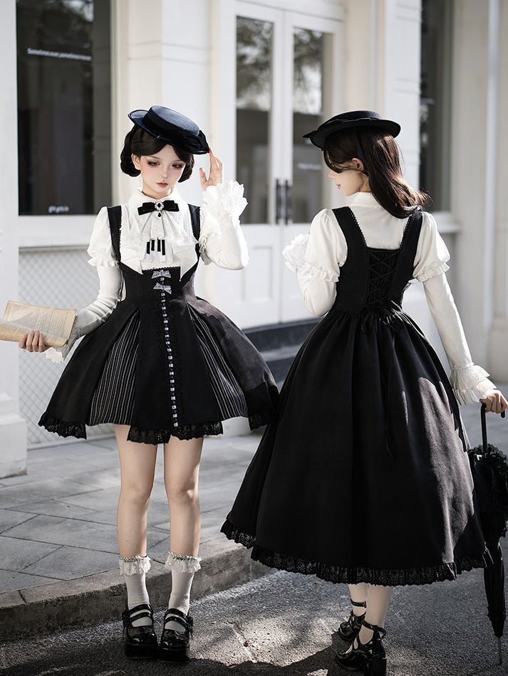 Black & White Movement Classic Long/Short Skirt Set 1322 - LolitaEraShort SetSBlack & White Movement Classic Long/Short Skirt Set 1322