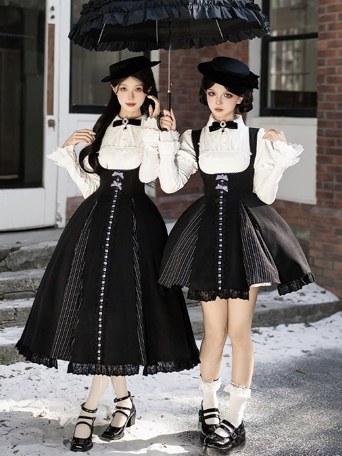 Black & White Movement Classic Long/Short Skirt Set 1322 - LolitaEraShort SetSBlack & White Movement Classic Long/Short Skirt Set 1322