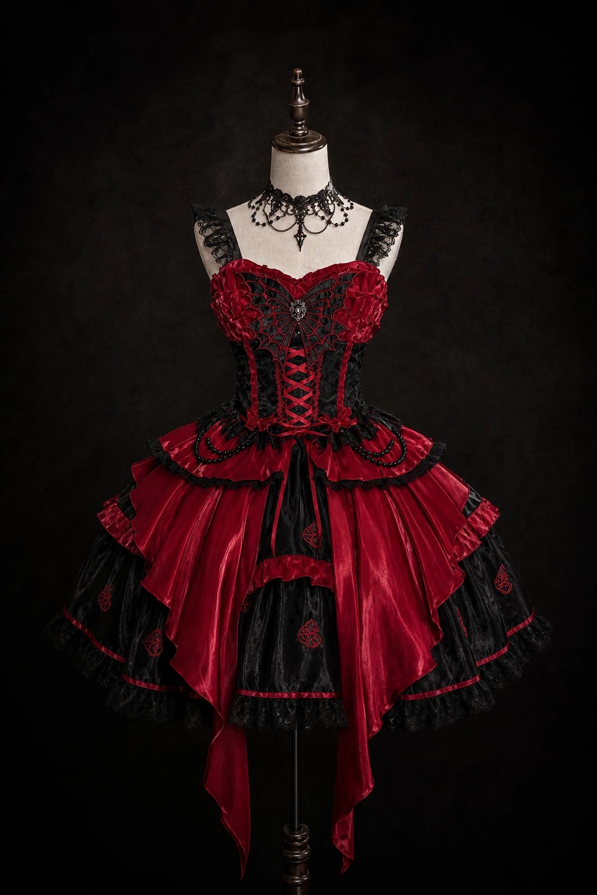 Blood Butterfly Gothic Lolita Corset Dress Spider Web Lace-Up Irregular Hem - LolitaEra
