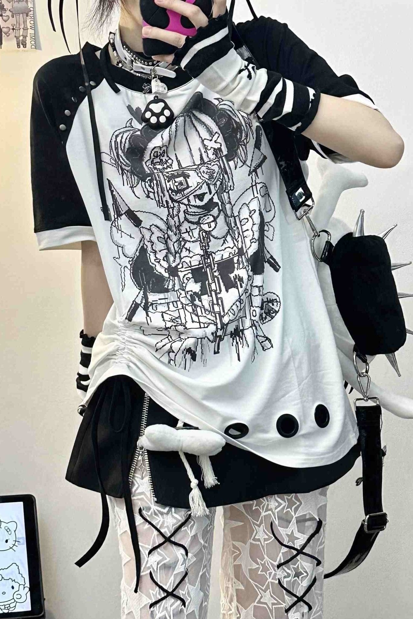 Bloody Angel Studded Edgy Subculture Lace - up Top - LolitaEraBlackSBloody Angel Studded Edgy Subculture Lace - up Top