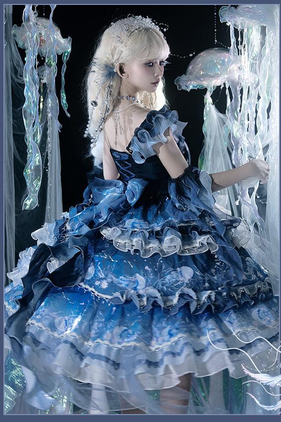Blue Breath Jellyfish Gradient Classic Lolita JSK - LolitaEraBlue JSKSBlue Breath Jellyfish Gradient Classic Lolita JSK