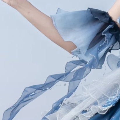 Blue Breath Jellyfish Gradient Classic Lolita JSK LE1197 - LolitaEraBlue JSK+Sleeves+NecklaceSBlue Breath Jellyfish Gradient Classic Lolita JSK LE1197