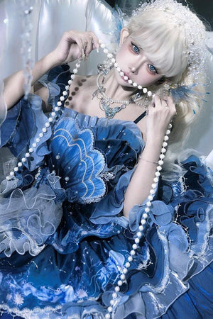 Blue Breath Jellyfish Gradient Classic Lolita JSK LE1197 - LolitaEraBlue JSKSBlue Breath Jellyfish Gradient Classic Lolita JSK LE1197