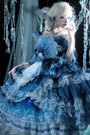 Blue Breath Jellyfish Gradient Classic Lolita JSK LE1197 - LolitaEraBlue JSKSBlue Breath Jellyfish Gradient Classic Lolita JSK LE1197