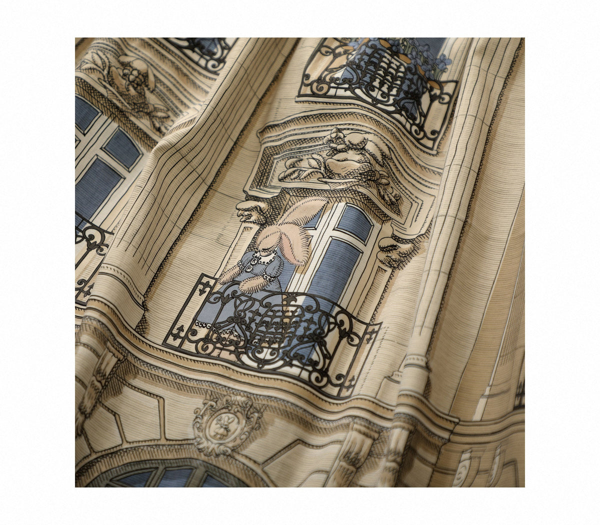 Blue Bunny Cafe Yellow Blue Vintage Architecture Print Classic Lolita Skirt - LolitaEra