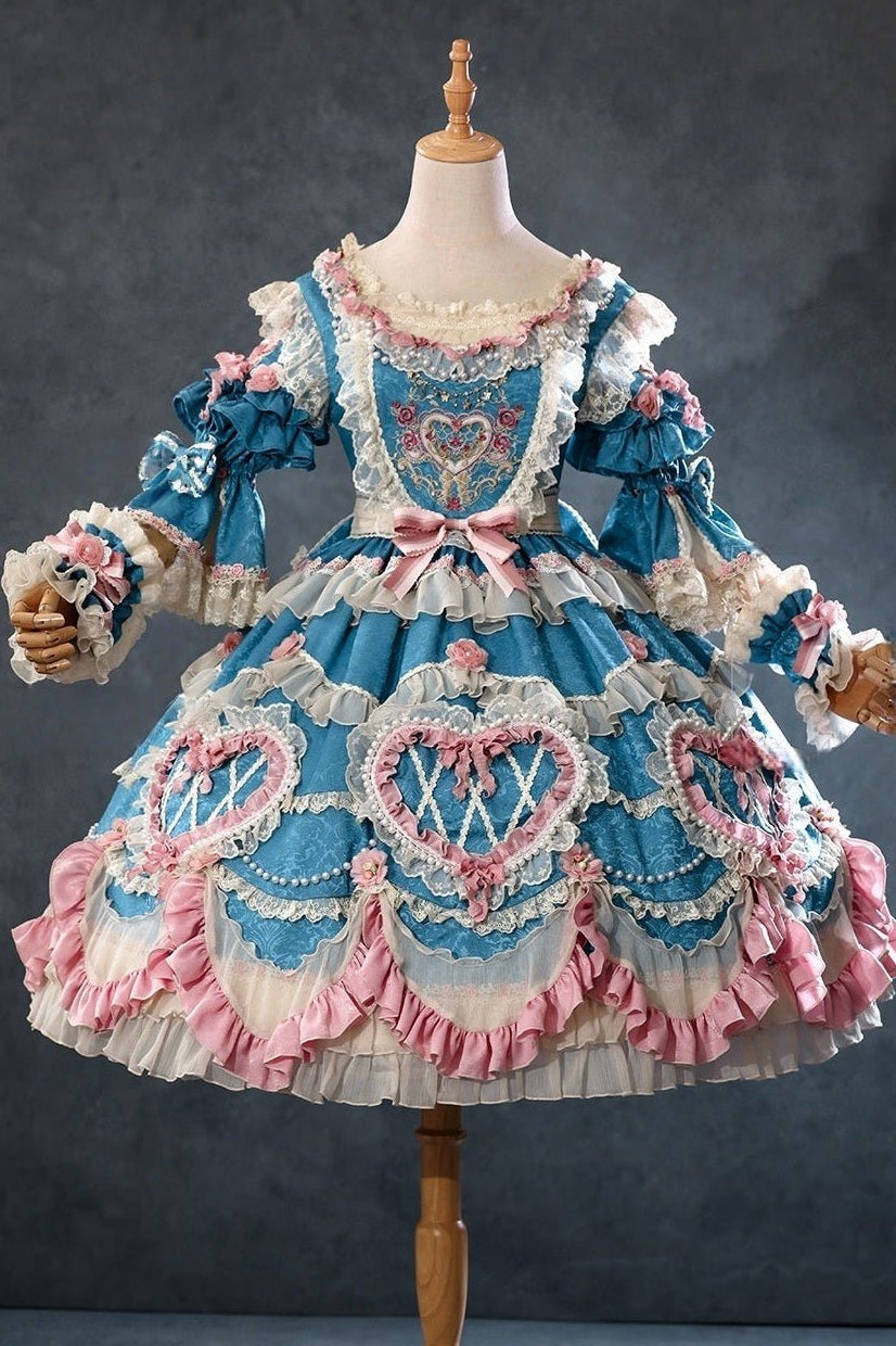 Blue Whisper Dream Vintage Cake Lolita OP Dress - LolitaEra