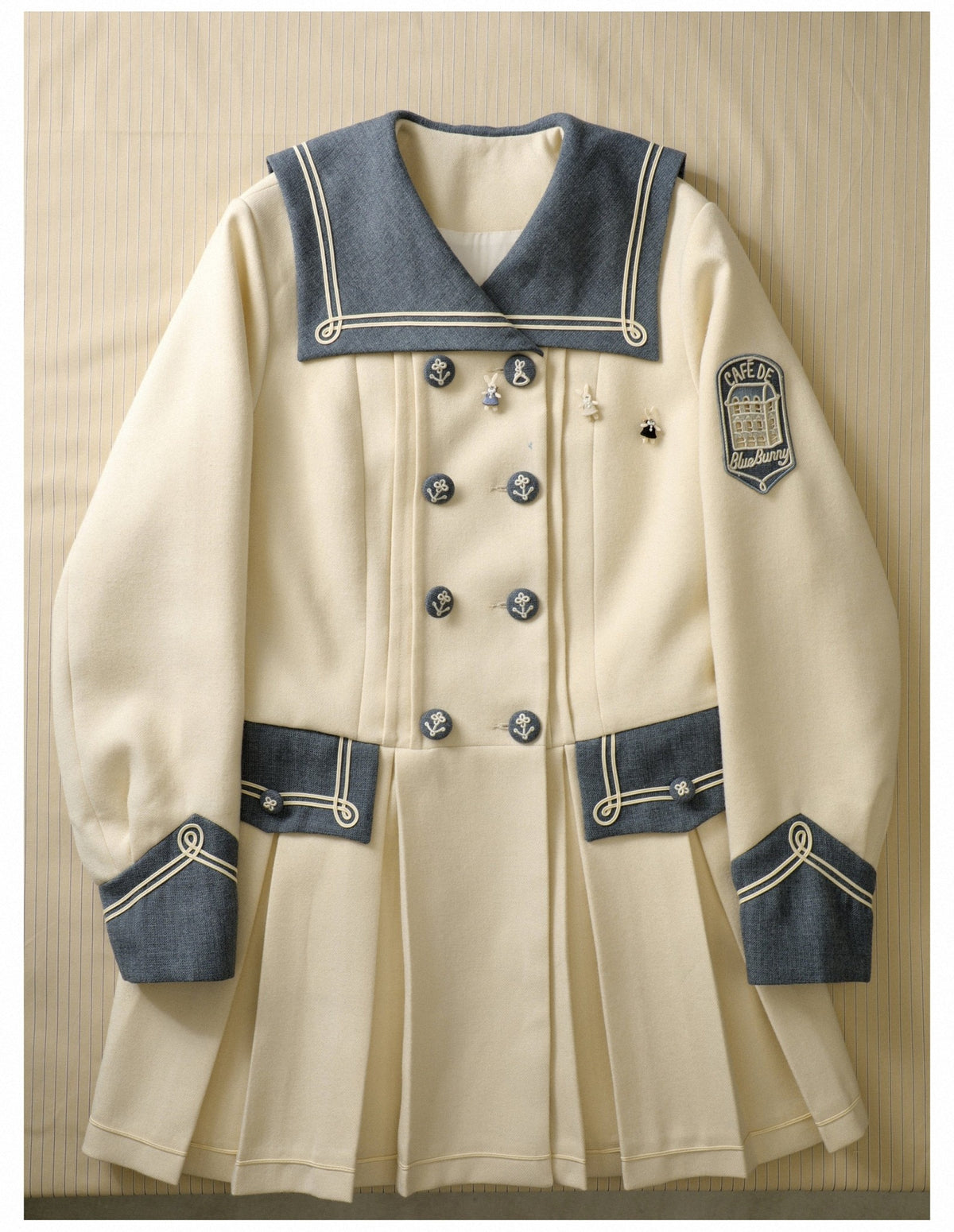 Blue White Trim Vintage Sailor Collar Jacket - LolitaEra
