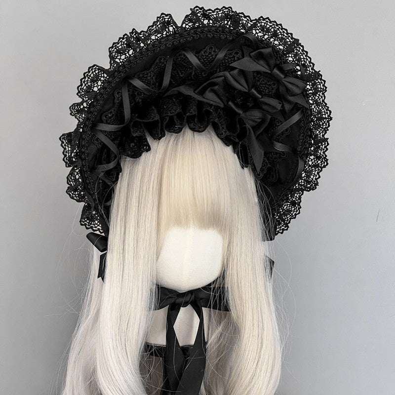 Lolita Gothic Black Handmade  Lace Bonnet (5 Colors)  LE6004