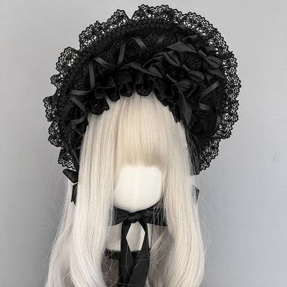 Lolita Gothic Black Handmade  Lace Bonnet (5 Colors)  LE6004