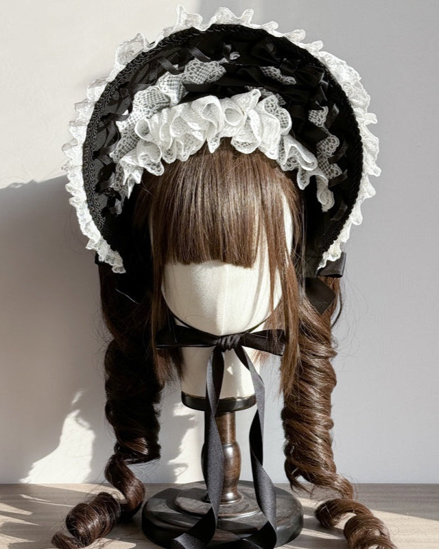Lolita Gothic Black Handmade  Lace Bonnet (5 Colors)  LE6004