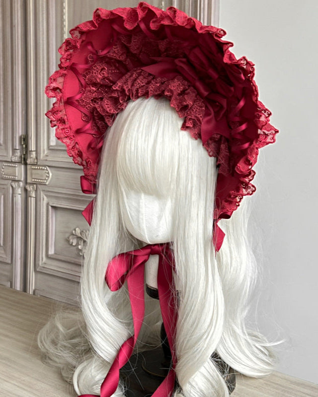Lolita Gothic Black Handmade  Lace Bonnet (5 Colors)  LE6004