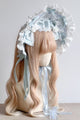 Lolita Sweet Ice Blue Lace Bow Bonnet/KC/Sleeves