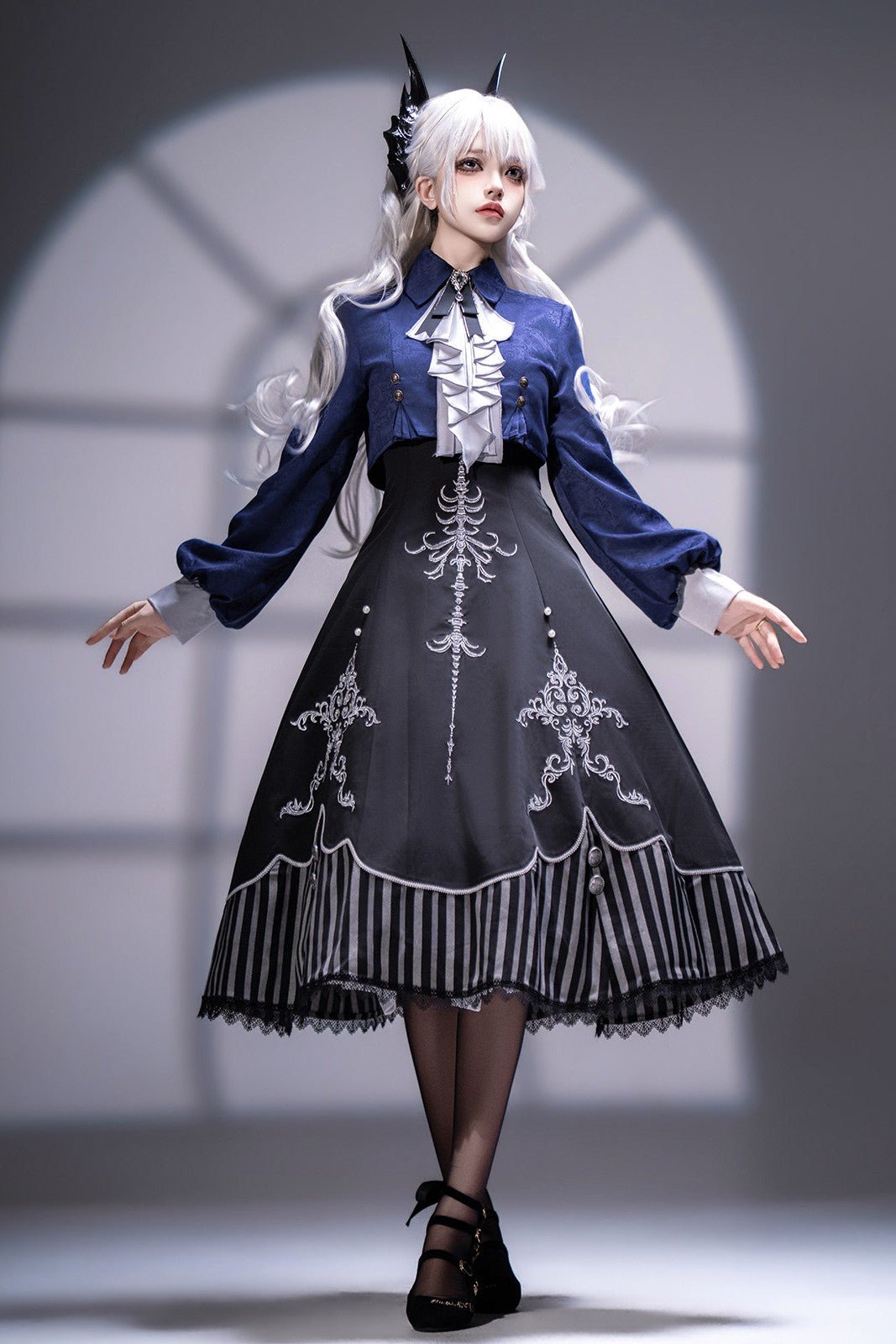 Bone Whisper Gothic Dark OP Set - LolitaEraTop + Dress(Set Special Offer)BlackSBone Whisper Gothic Dark OP Set