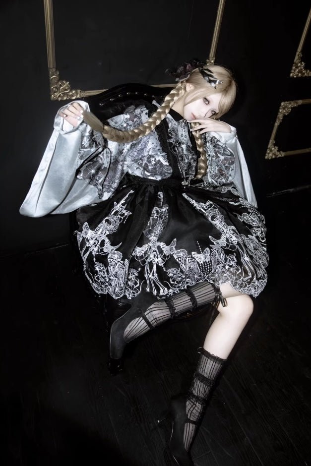 Bones Bloom Gothic Hanfu Set 1213 - LolitaEraHanfu Short JacketSBones Bloom Gothic Hanfu Set 1213