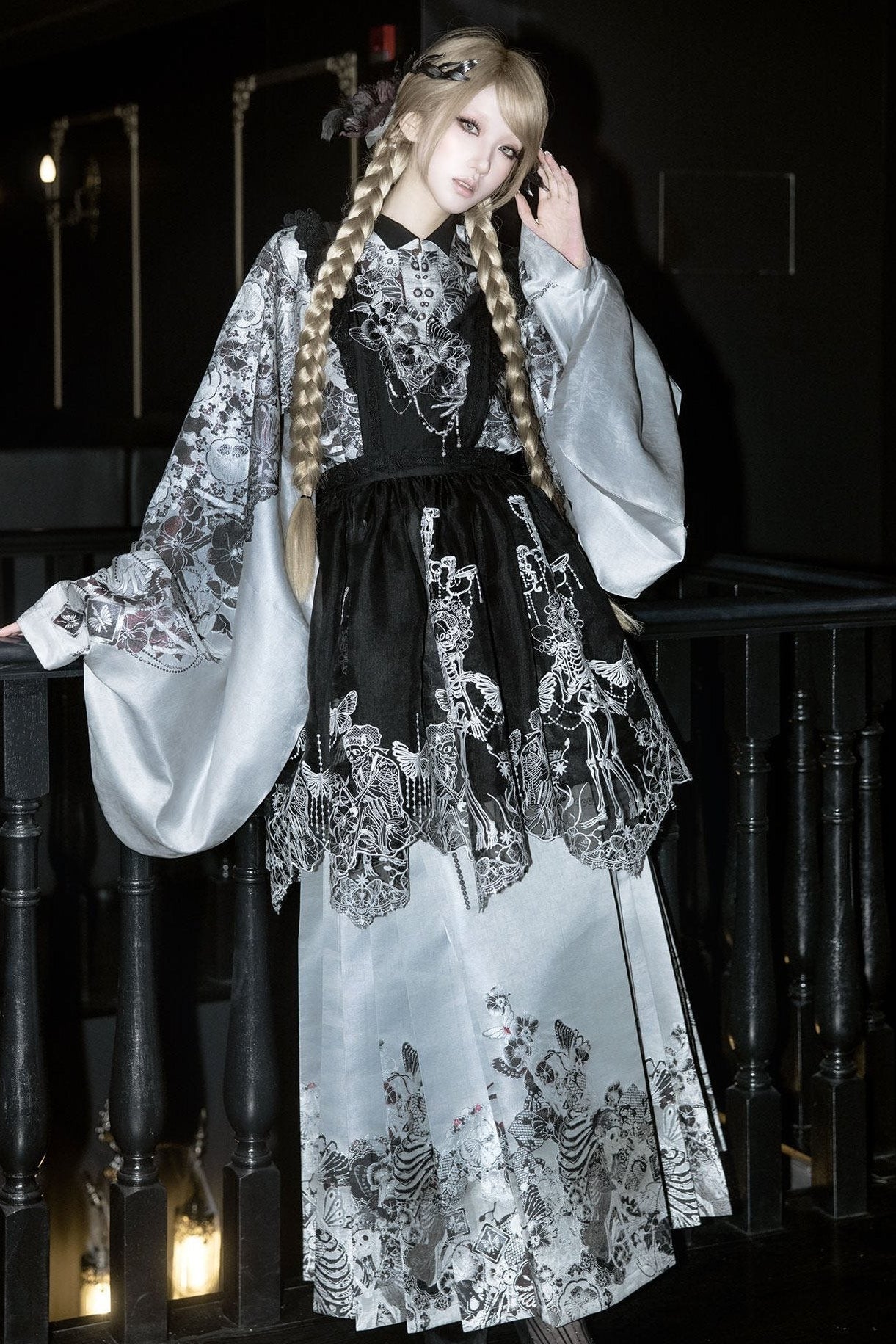 Bones Bloom Gothic Hanfu Set 1213 - LolitaEraHanfu Short JacketSBones Bloom Gothic Hanfu Set 1213