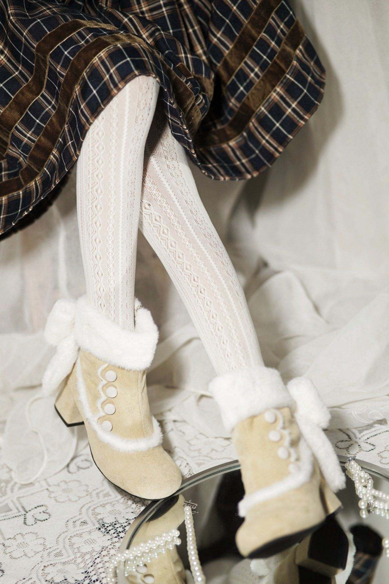 Bow Round - Toe Block - Heel Snow Boots 1304 - LolitaEraBlack Set34Bow Round - Toe Block - Heel Snow Boots 1304