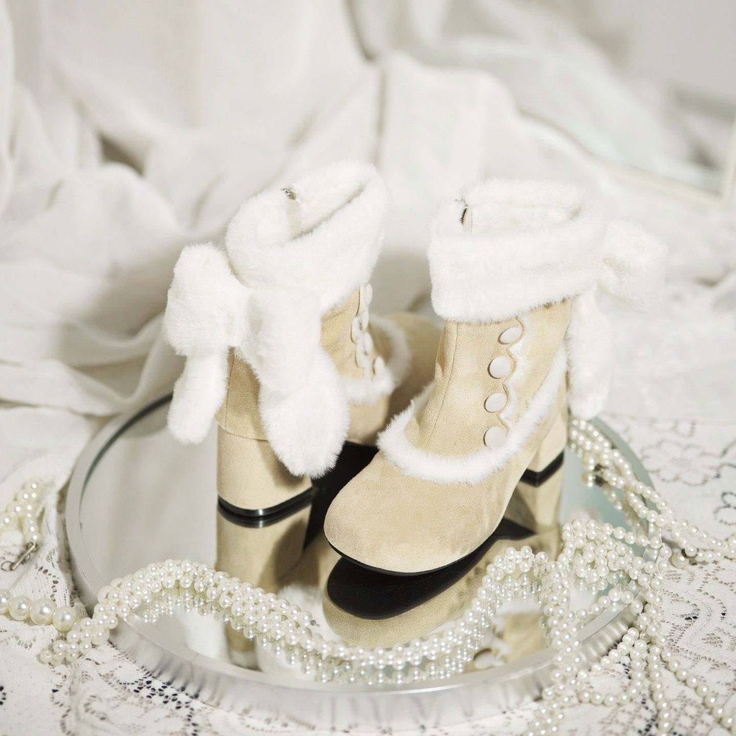 Bow Round - Toe Block - Heel Snow Boots 1304 - LolitaEraBlack Set34Bow Round - Toe Block - Heel Snow Boots 1304