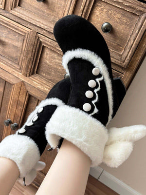 Bow Round - Toe Block - Heel Snow Boots 1304 - LolitaEraBlack Set34Bow Round - Toe Block - Heel Snow Boots 1304