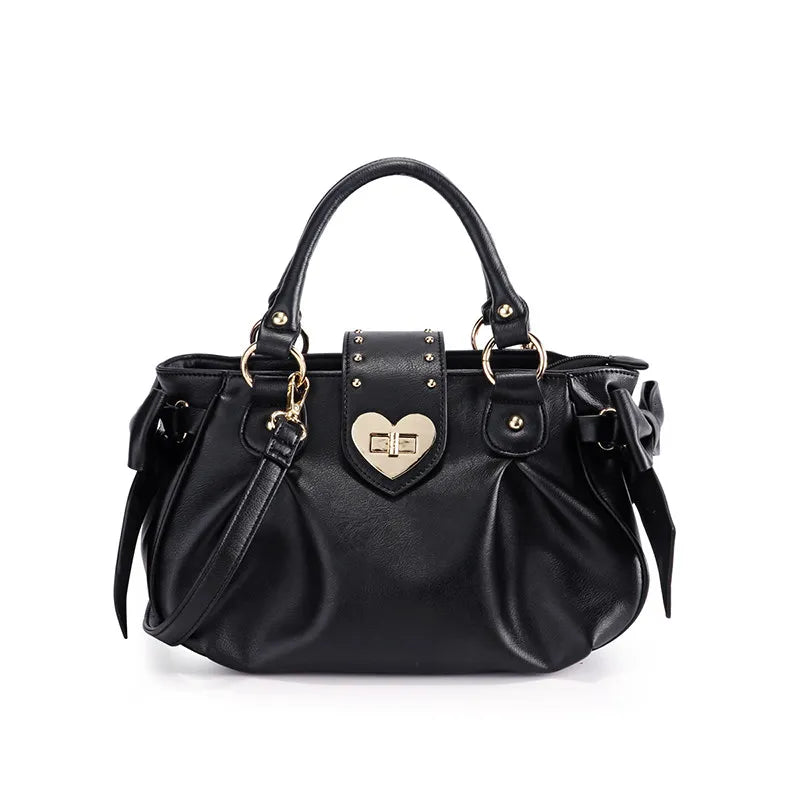 Export Japanese Style Bow Lolita Jk Pancake Heart Lock Women's Bag Shoulder Bag Lo Girl Handbag Crossbody Bag 016