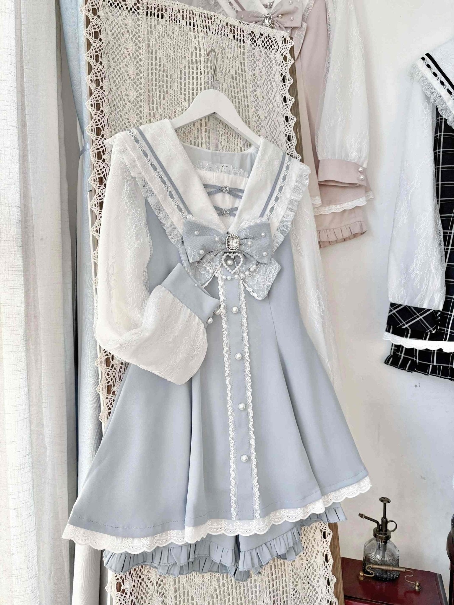 Broken Bear Japanese Cute Long Sleeve Set - LolitaEraBlueSBroken Bear Japanese Cute Long Sleeve Set