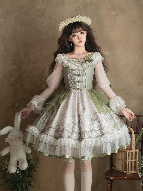 Bunny Classic Fresh Green Lolita Dress - LolitaEraOP+BroochSBunny Classic Fresh Green Lolita Dress