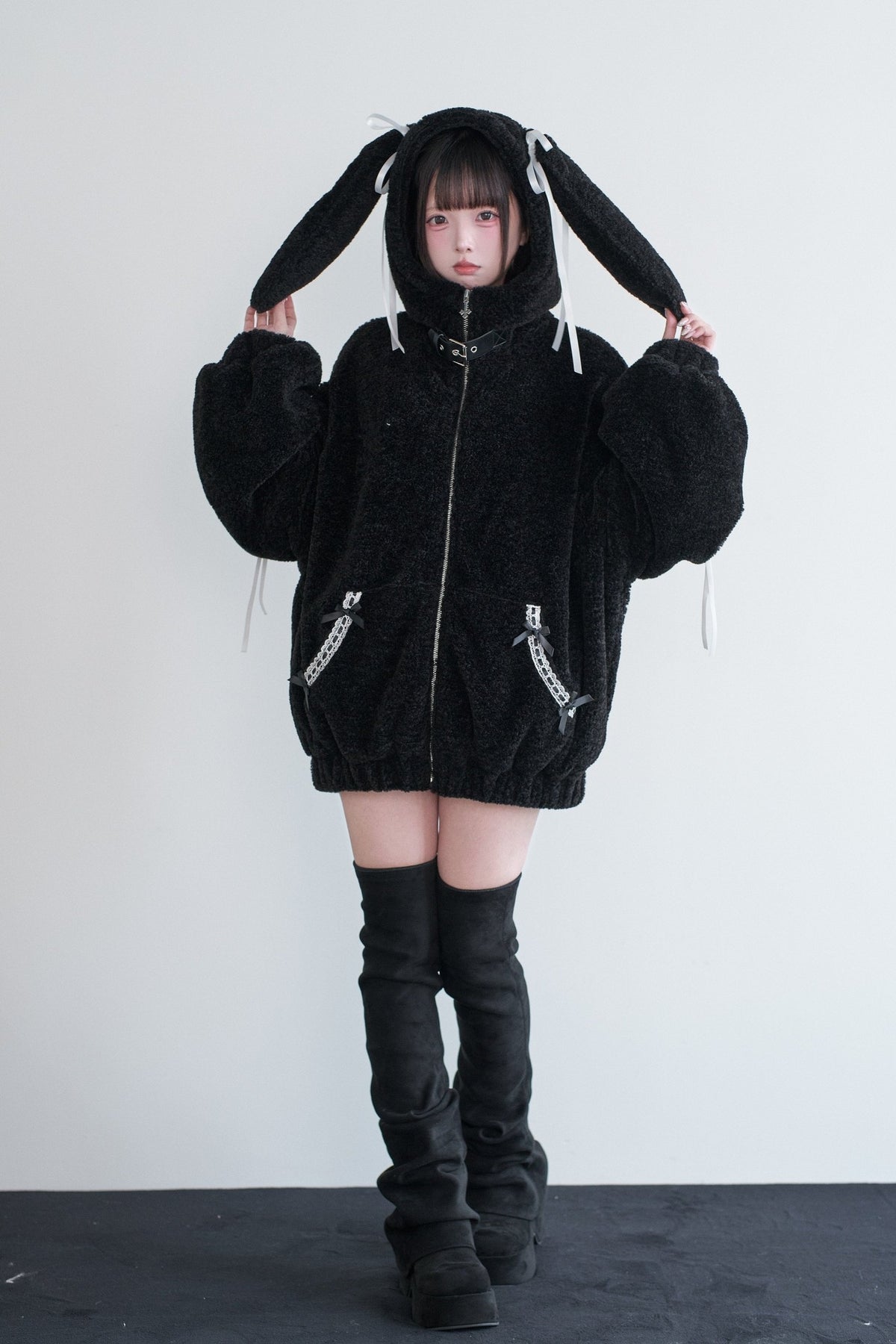 Bunny Ear Coat Mass Produced Japanese Cute Bow Fitted Waist Outwear - LolitaEra
