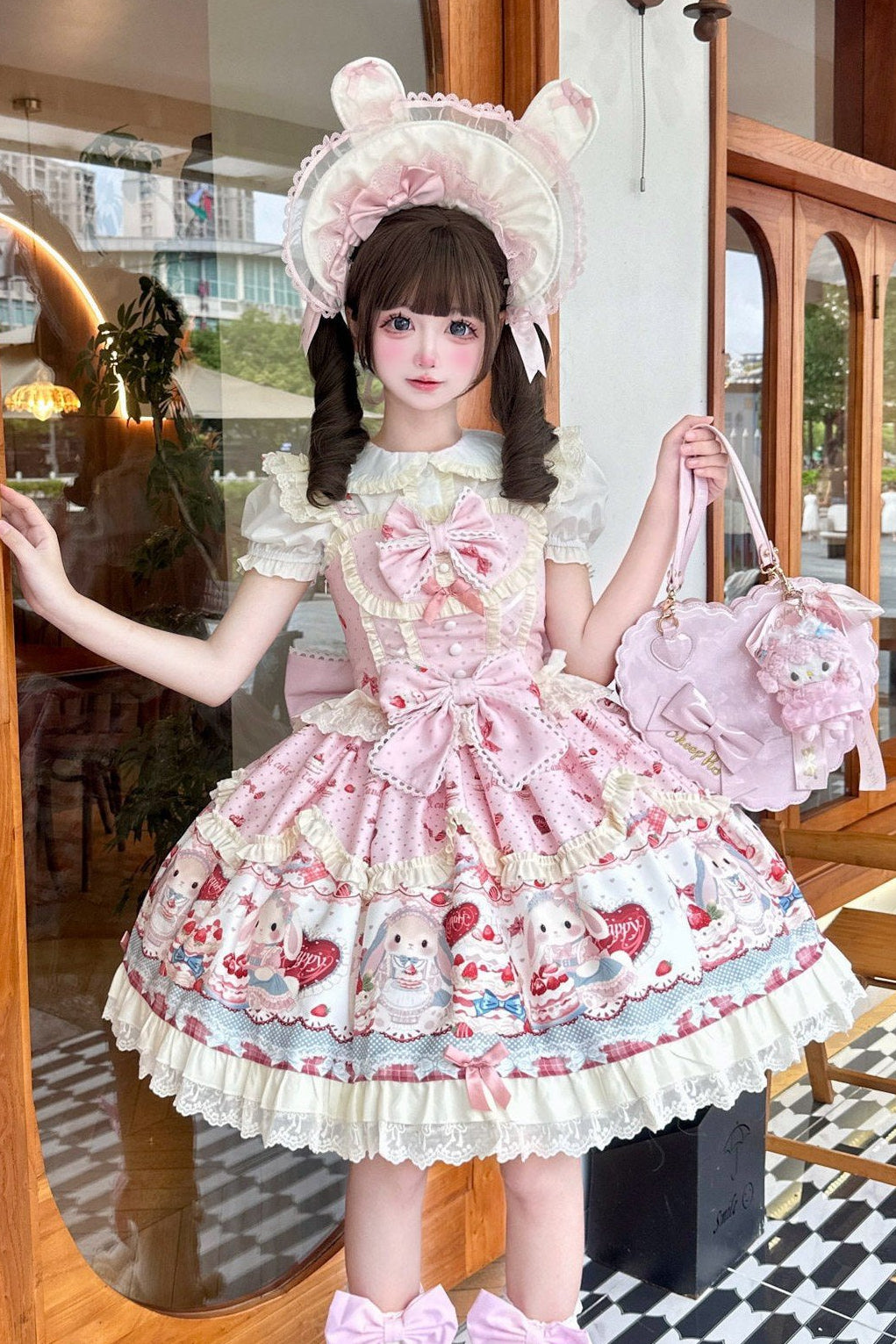 Bunny Party Japanese Style Lolita Set 1244 - LolitaEraPink JSKSBunny Party Japanese Style Lolita Set 1244