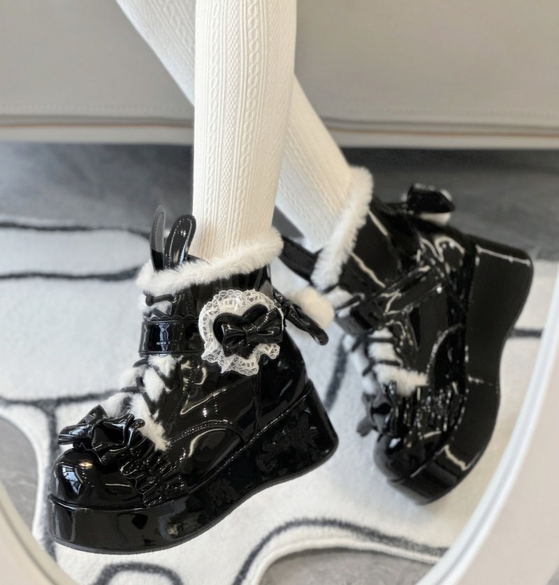 Bunny Tail · Lolita Fleece - lined Snow Boots 1302 - LolitaEraBlack Set34Bunny Tail · Lolita Fleece - lined Snow Boots 1302