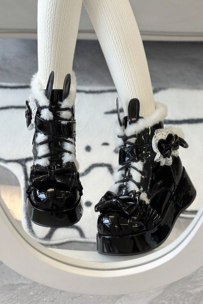 Bunny Tail · Lolita Fleece - lined Snow Boots 1302 - LolitaEraBlack Set34Bunny Tail · Lolita Fleece - lined Snow Boots 1302