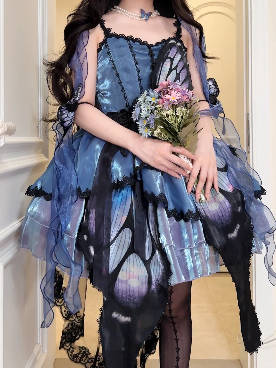 Butterfly Ballet Dark Gothic Lolita Ribbon Dress - LolitaEraBlue - Green Gradient SetSButterfly Ballet Dark Gothic Lolita Ribbon Dress