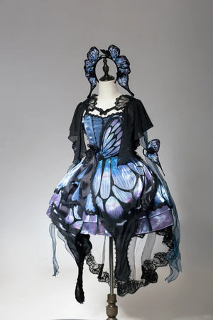Butterfly Ballet Dark Gothic Lolita Ribbon Dress - LolitaEraBlue - Green Gradient SetSButterfly Ballet Dark Gothic Lolita Ribbon Dress
