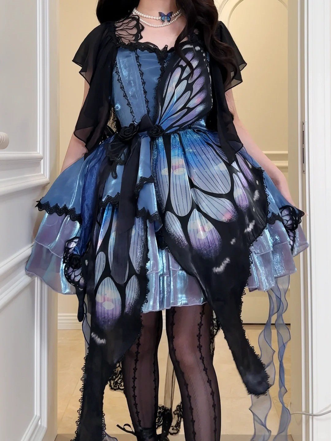 Butterfly Ballet Dark Gothic Lolita Ribbon Dress - LolitaEraBlue - Green Gradient SetSButterfly Ballet Dark Gothic Lolita Ribbon Dress