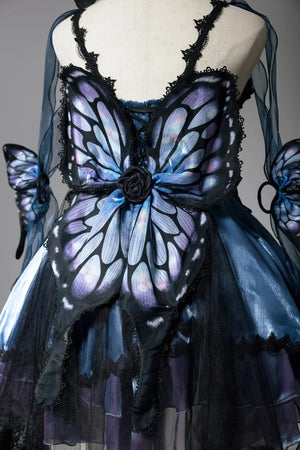 Butterfly Ballet Dark Gothic Lolita Ribbon Dress - LolitaEraBlue - Purple Gradient SetSButterfly Ballet Dark Gothic Lolita Ribbon Dress