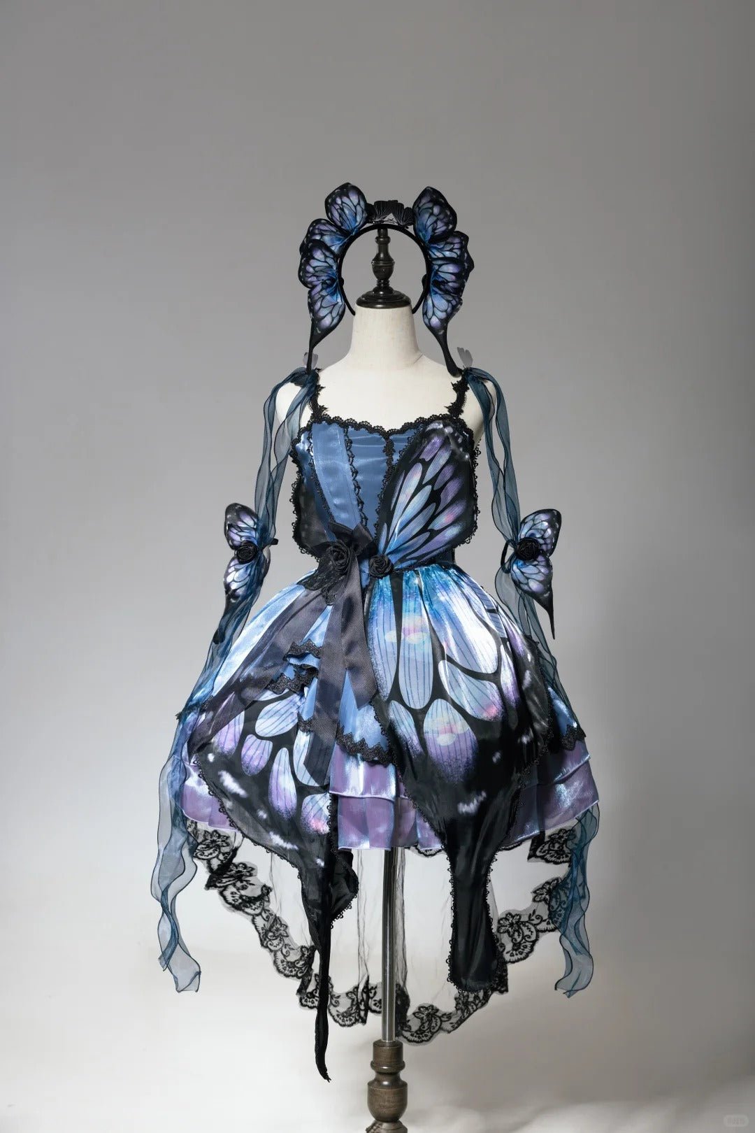 Butterfly Ballet Dark Gothic Lolita Ribbon Dress - LolitaEraBlue - Green Gradient SetSButterfly Ballet Dark Gothic Lolita Ribbon Dress