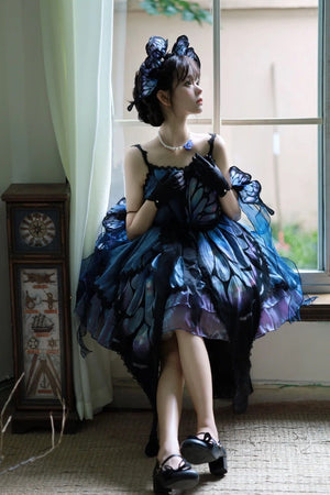 Butterfly Ballet Dark Gothic Lolita Ribbon Dress - LolitaEraBlue - Green Gradient SetSButterfly Ballet Dark Gothic Lolita Ribbon Dress