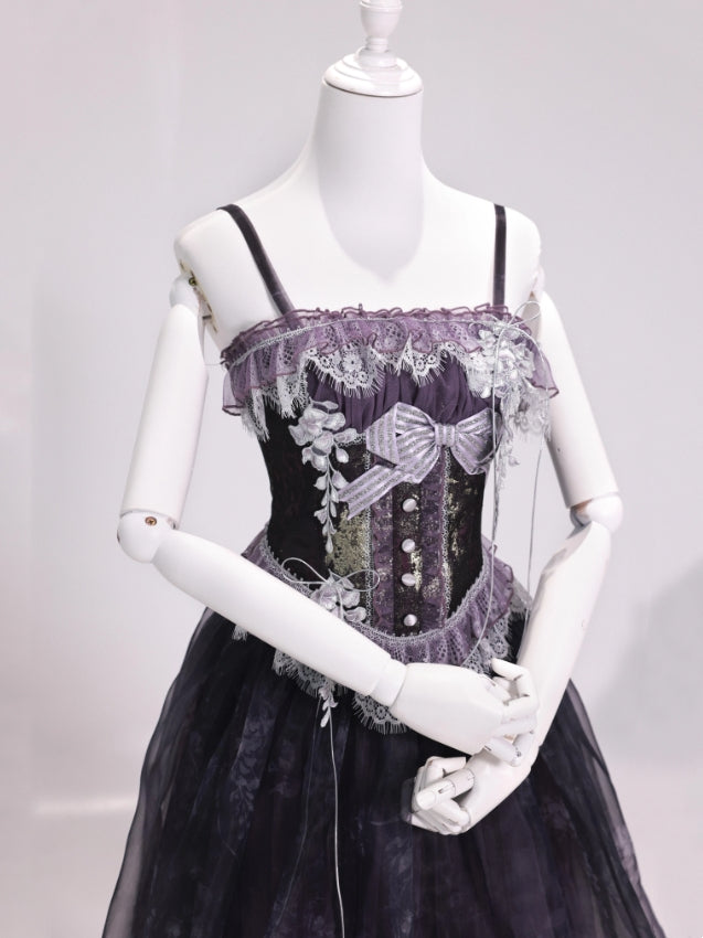 Night Vine Rain Lolita Original Wisteria Embroidered Corset & Half Skirt Set
